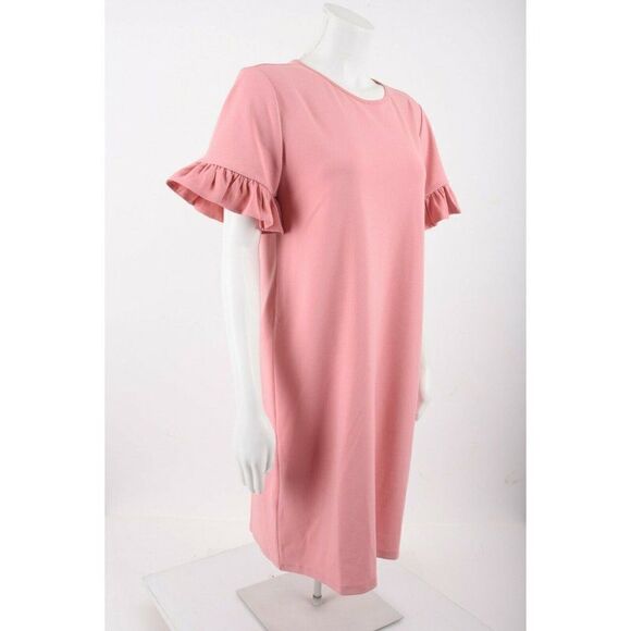 Ann Taylor Womens Shift Dress Sz 4 Pink Knee Length Short Ruffle Sleeve NWT - Picture 5 of 6
